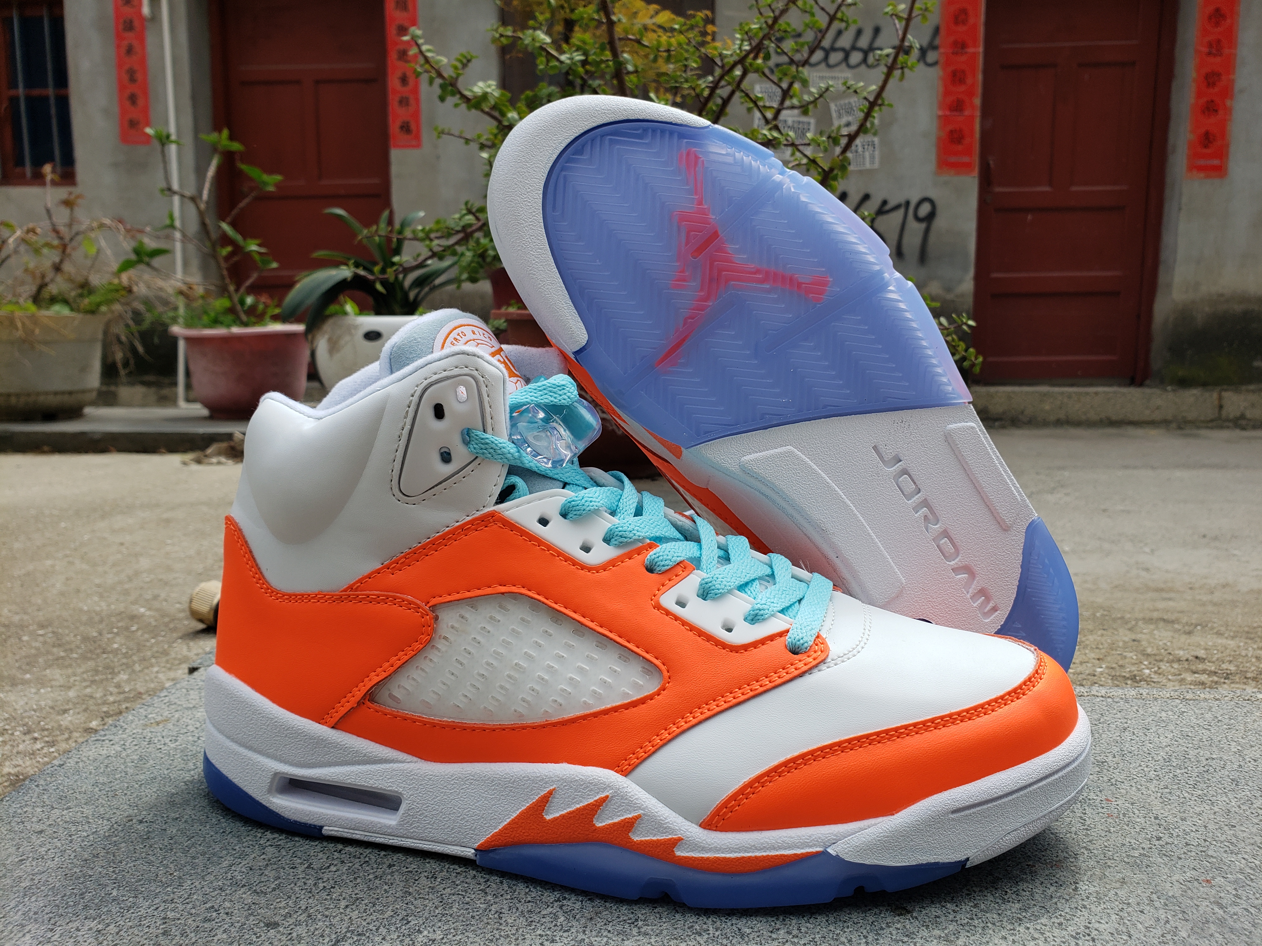 New 2022 Air Jordan 5 White Orange Jade Blue Shoes